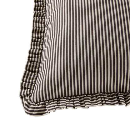 Lulu Cotton Frill Stripe Edge Cushion Cover - Chocolate
