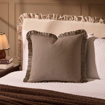 Lulu Cotton Frill Stripe Edge Cushion Cover - Chocolate