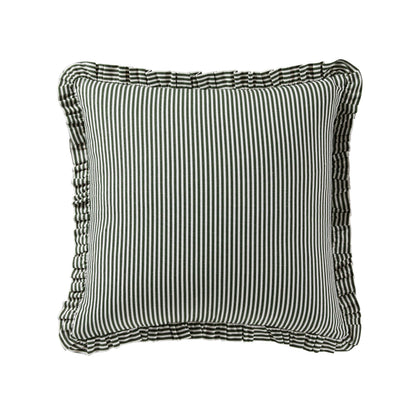 Lulu Cotton Frill Stripe Edge Cushion Cover - Forest Green