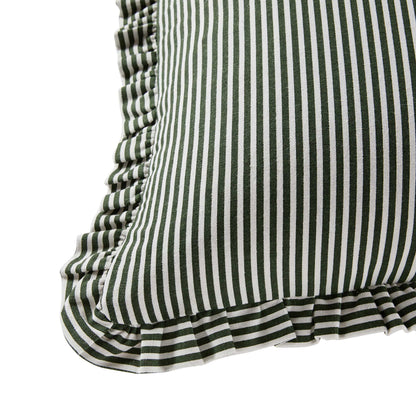 Lulu Cotton Frill Stripe Edge Cushion Cover - Forest Green