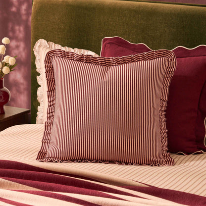 Lulu Cotton Frill Stripe Edge Cushion Cover - Pink