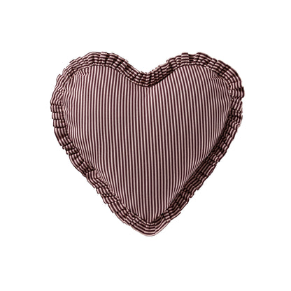 Lulu Cotton Frill Stripe Edge Love Heart Cushion - Pink