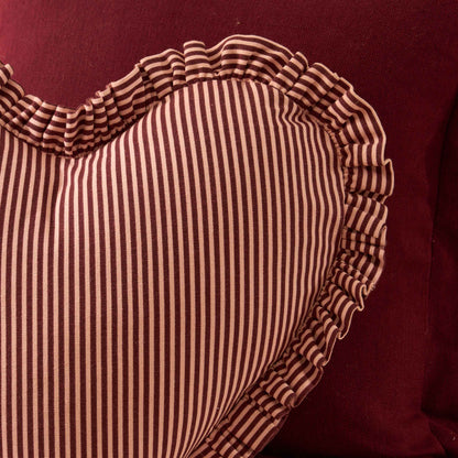 Lulu Cotton Frill Stripe Edge Love Heart Cushion - Pink