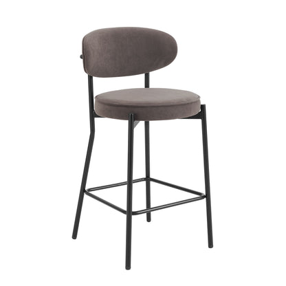 Mia Set of 2 Barstools - Matte Velvet - Taupe