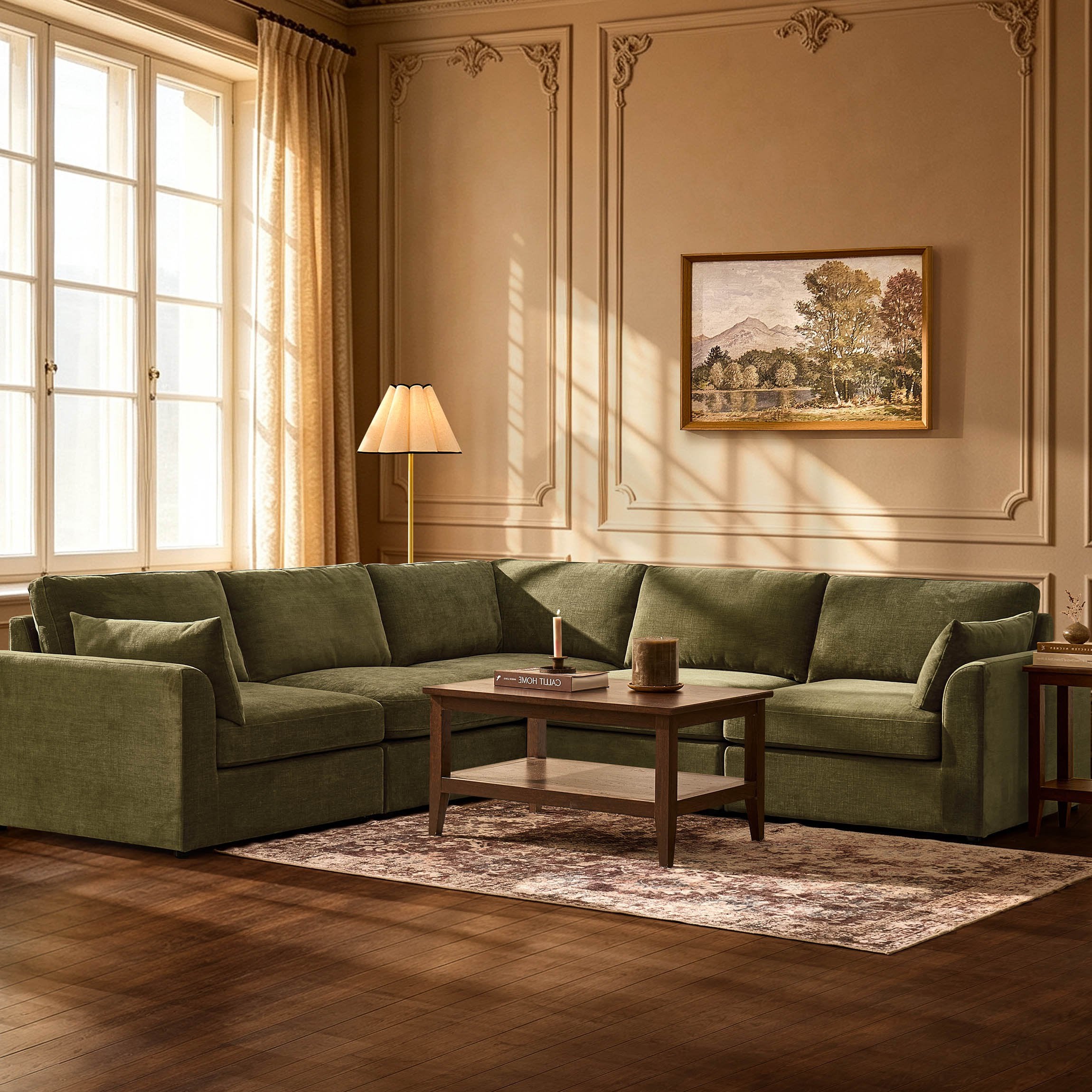 Miami Left Hand Corner Sofa - Chenille Olive