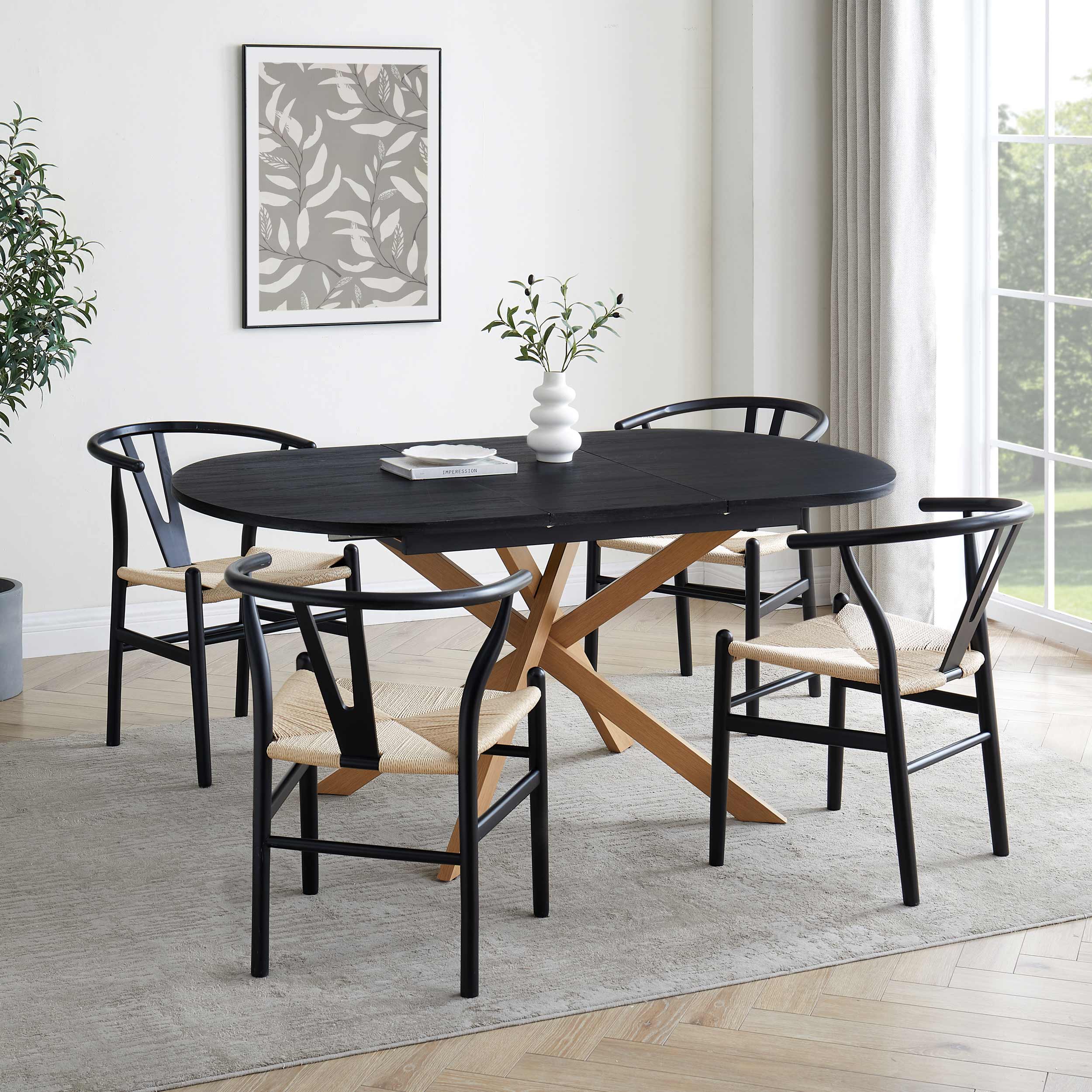 Brooke Oval Extendable 48 Seater Dining Table Black/Wood DUSK