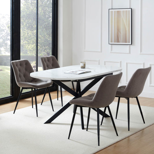 Brooke Oval Extendable 4-8 Seater Dining Table - Stone/Black