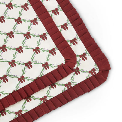 Printed Bow 100% Cotton Christmas Set of 4 Placemats - Red