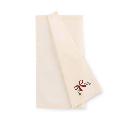 Printed Bow 100% Cotton Christmas Set of 4 Napkins - Red