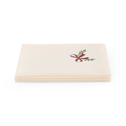 Printed Bow 100% Cotton Christmas Set of 4 Napkins - Red