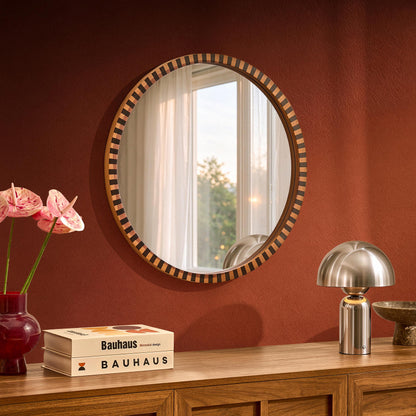 Rocco Stripe 60 x 60cm Round Wood Frame Mirror