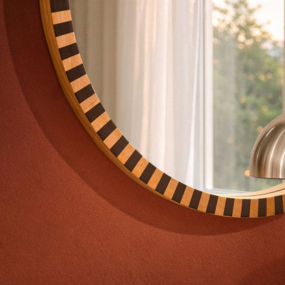 Rocco Stripe 60 x 60cm Round Wood Frame Mirror