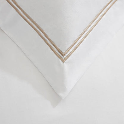 Pair of Regent Embroidered Oxford Pillowcases - 400 Thread Count Sateen - Natural