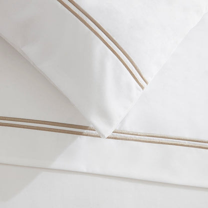 Regent Embroidered 100% Cotton Pair of Classic Pillowcases 400 Thread Count - Natural
