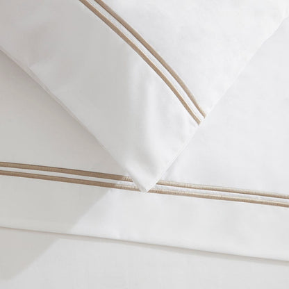 Pair of Regent Embroidered Classic Pillowcases - 400 Thread Count Sateen - Natural