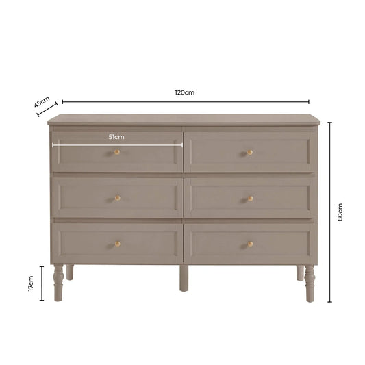 Ruby 6 Drawer Chest - Stone Grey