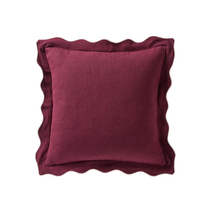 Linen Blend Scallop Edge Cushion Cover - Burgundy/Pink