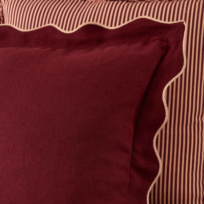 Linen Blend Scallop Edge Cushion Cover - Burgundy/Pink