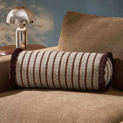 Scheana Cotton Jacquard Checkerboard Tufted Sofa Bolster - Brown