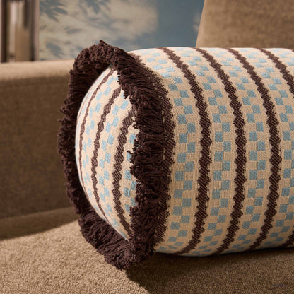 Scheana Cotton Jacquard Checkerboard Tufted Sofa Bolster - Brown