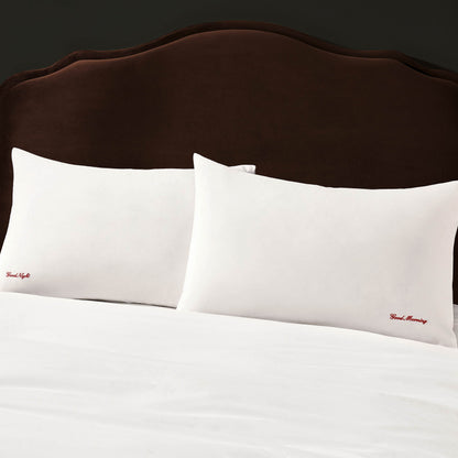 Pair of 200 Thread Count Slogan Embroidered Pillowcases - White