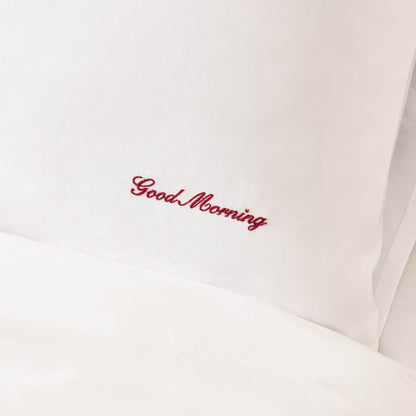 Pair of 200 Thread Count Slogan Embroidered Pillowcases - White