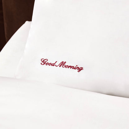 Pair of 200 Thread Count Slogan Embroidered Pillowcases - White