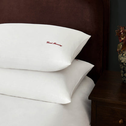 Pair of 200 Thread Count Slogan Embroidered Pillowcases - White