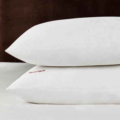 Pair of 200 Thread Count Slogan Embroidered Pillowcases - White