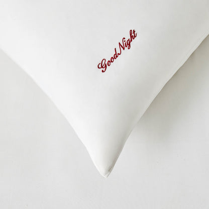 Pair of 200 Thread Count Slogan Embroidered Pillowcases - White