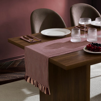 Tabitha Striped Frill Edge Table Runner - Pink