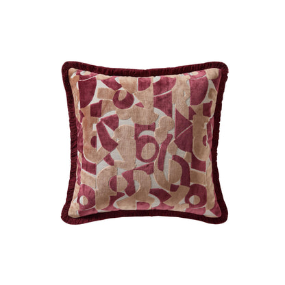 Zea Fringe Edge Geometric Velvet Cushion Cover - Cranberry