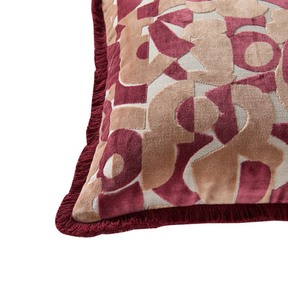 Zea Fringe Edge Geometric Velvet Cushion Cover - Cranberry