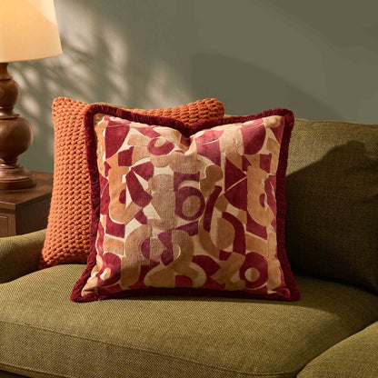 Zea Fringe Edge Geometric Velvet Sofa Cushion Cover - Cranberry