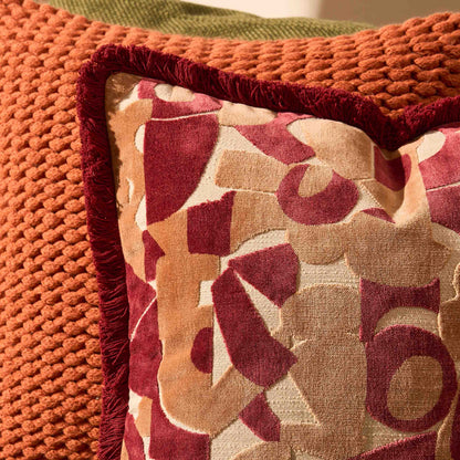 Zea Fringe Edge Geometric Velvet Sofa Cushion Cover - Cranberry