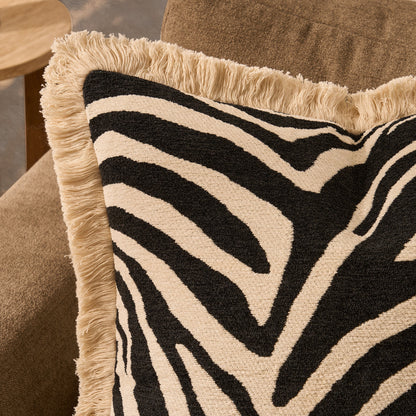 Zebra Jacquard Sofa Cushion Cover - Black