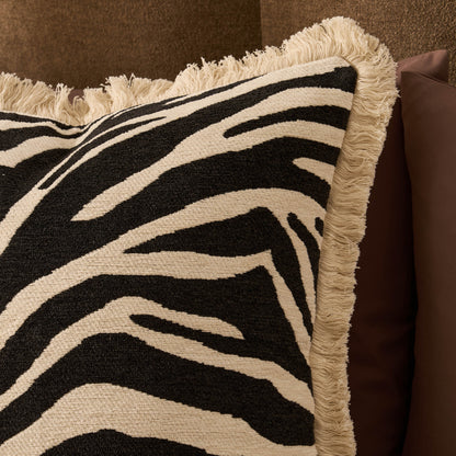 Zebra Jacquard Cushion Cover - Black