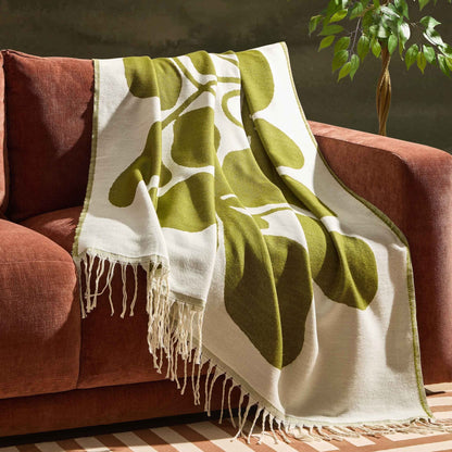 Abstract Floral Sofa Throw - Green/ Natural - DUSK