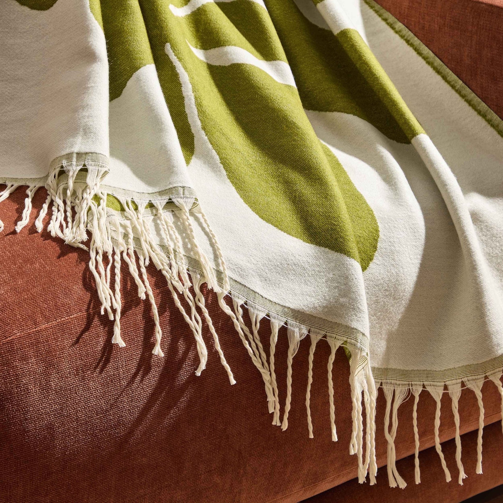 Abstract Floral Sofa Throw - Green/ Natural - DUSK