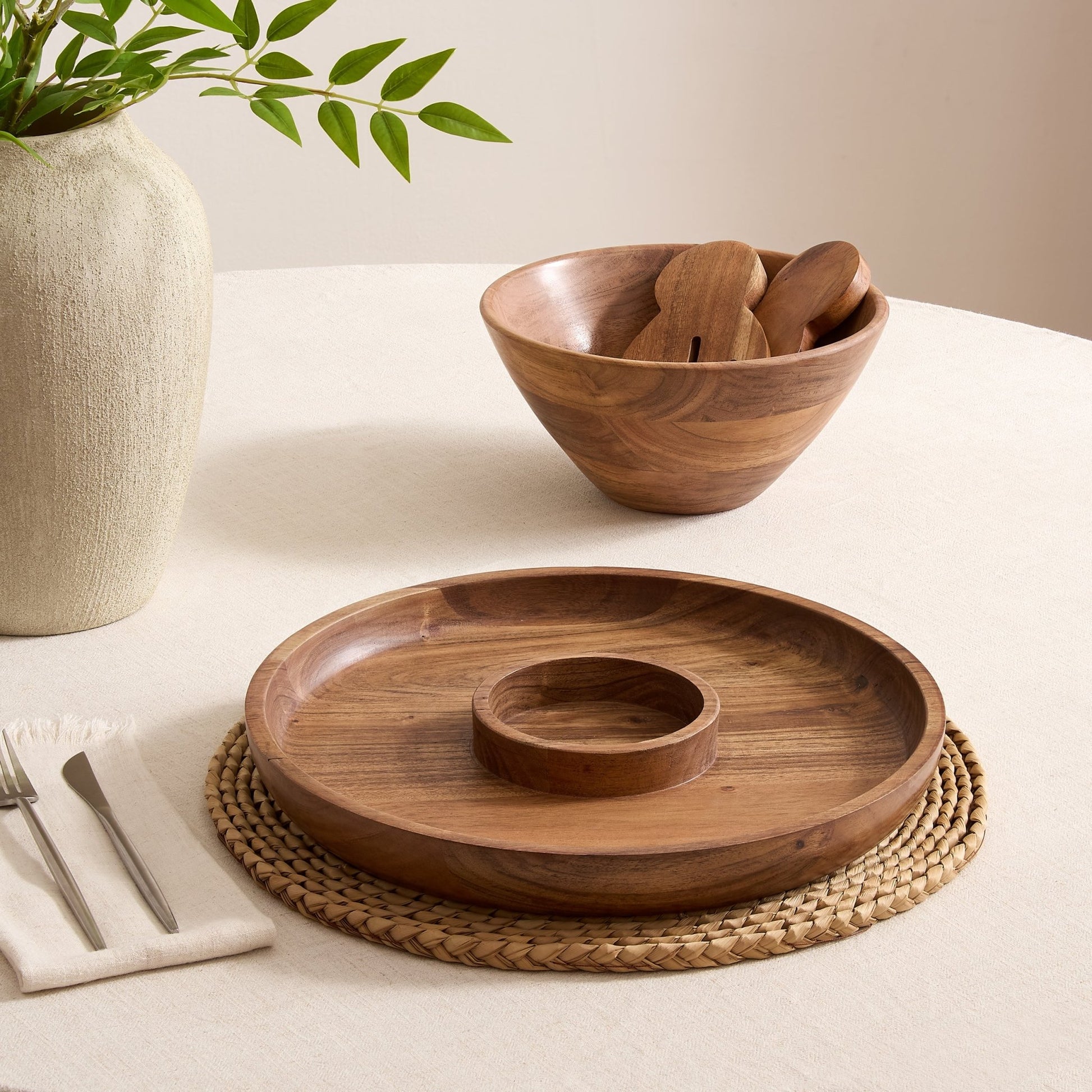 Acacia Chip & Dip Serving Bowl - Natural - DUSK