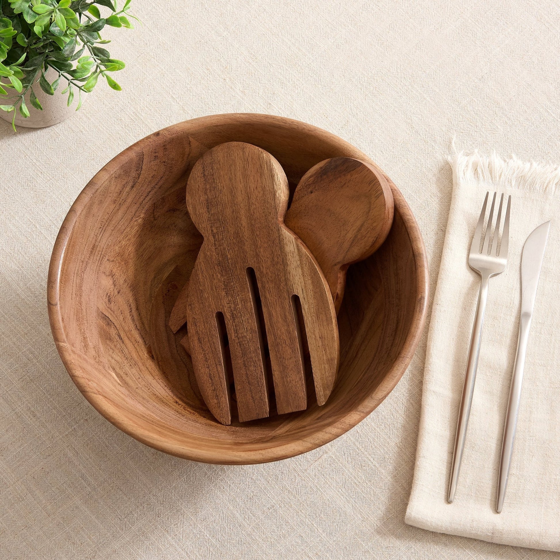 Acacia Salad Bowl with Servers - Natural - DUSK