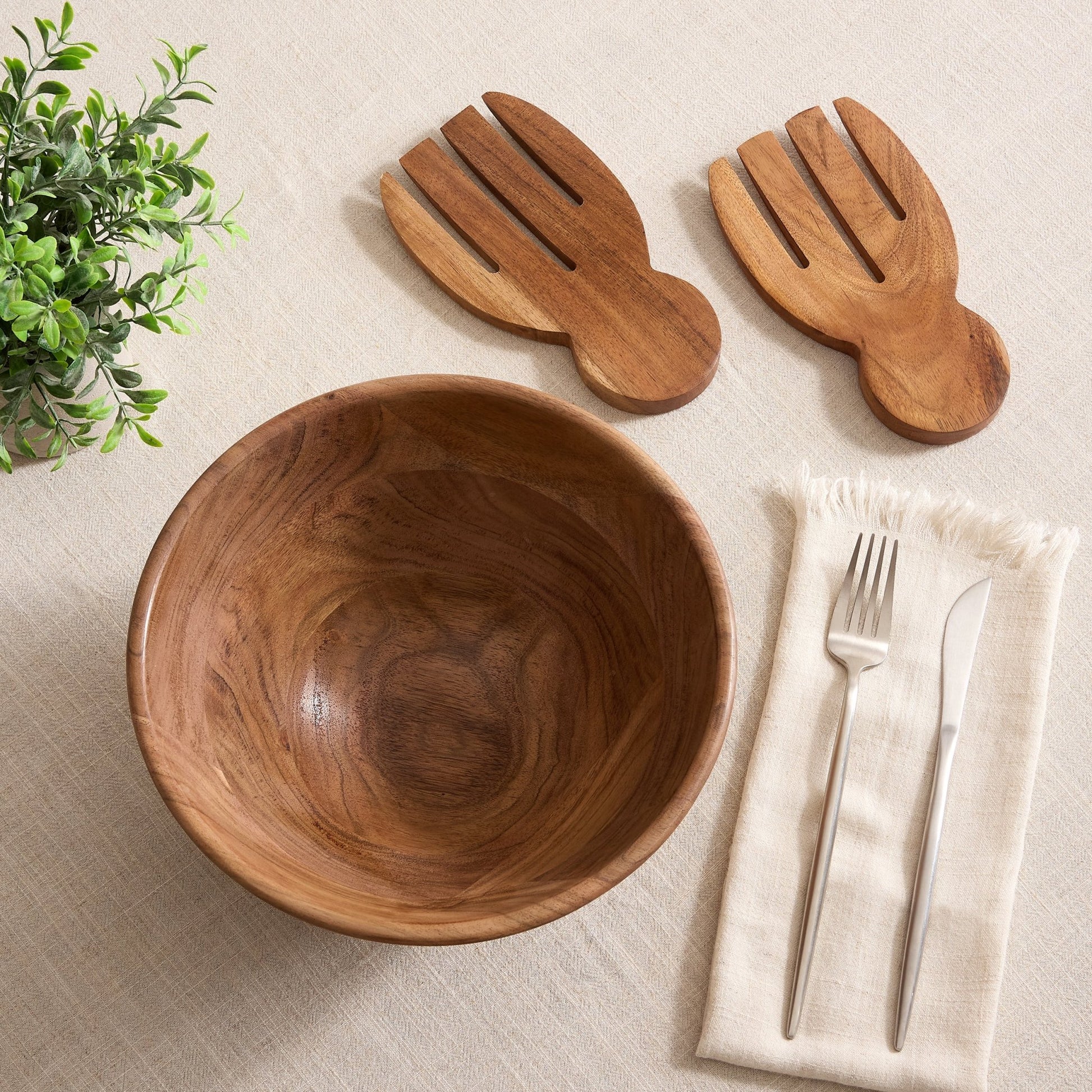 Acacia Salad Bowl with Servers - Natural - DUSK