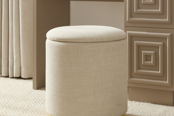 Adelaide Gold Base Storage Stool - Beige - DUSK