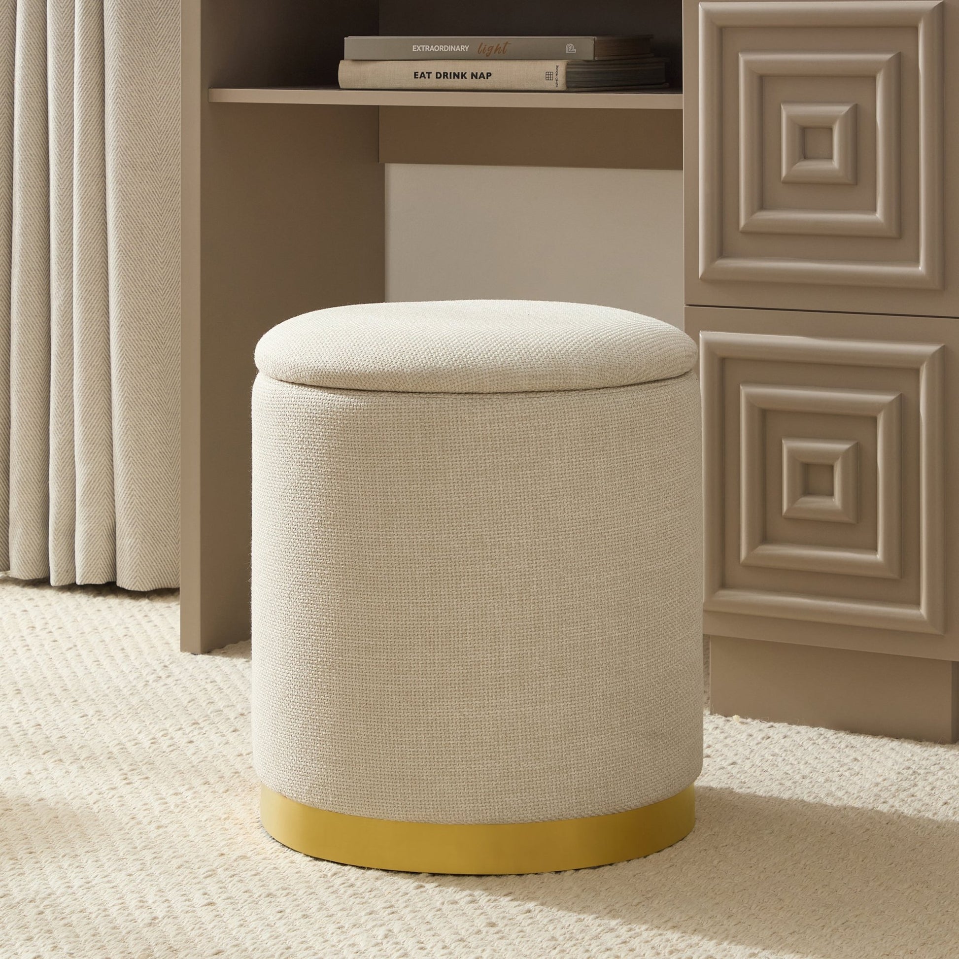 Adelaide Gold Base Storage Stool - Beige - DUSK