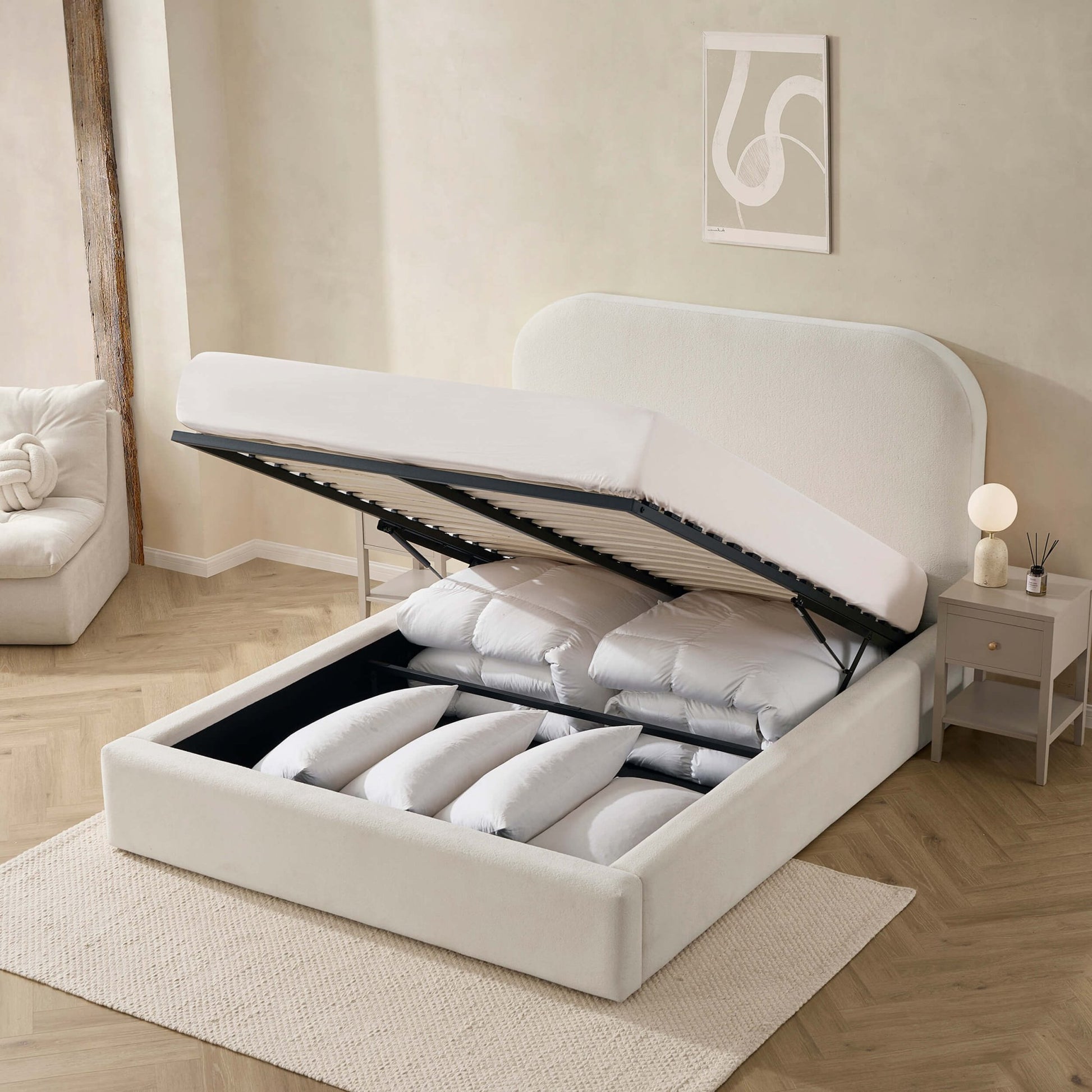 Aintree Ottoman Storage Bed - Teddy Cream - DUSK