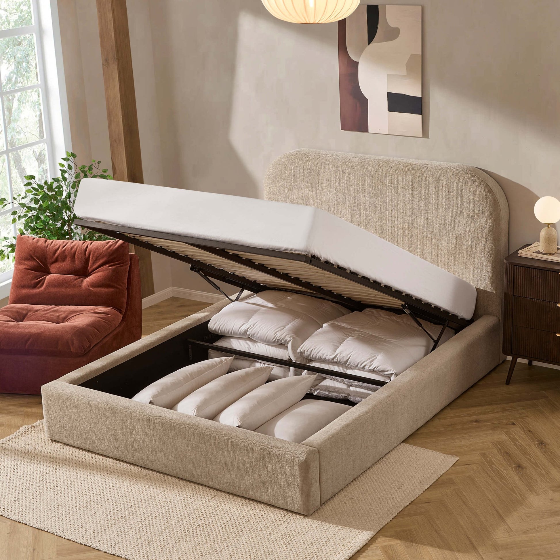 Aintree Ottoman Storage Bed - Textured Oatmeal - DUSK