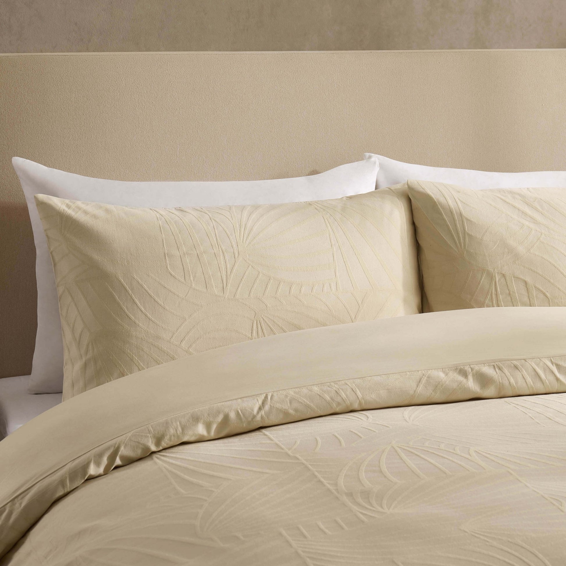 Alanna Linen Look Jacquard 100% Cotton Duvet Cover & Pillowcase Set - Natural - DUSK