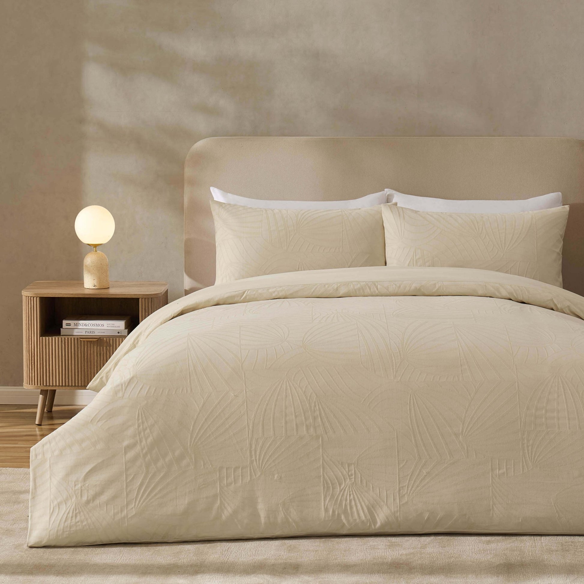 Alanna Linen Look Jacquard 100% Cotton Duvet Cover & Pillowcase Set - Natural - DUSK