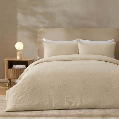 Alanna Linen Look Jacquard 100% Cotton Duvet Cover & Pillowcase Set - Natural - DUSK
