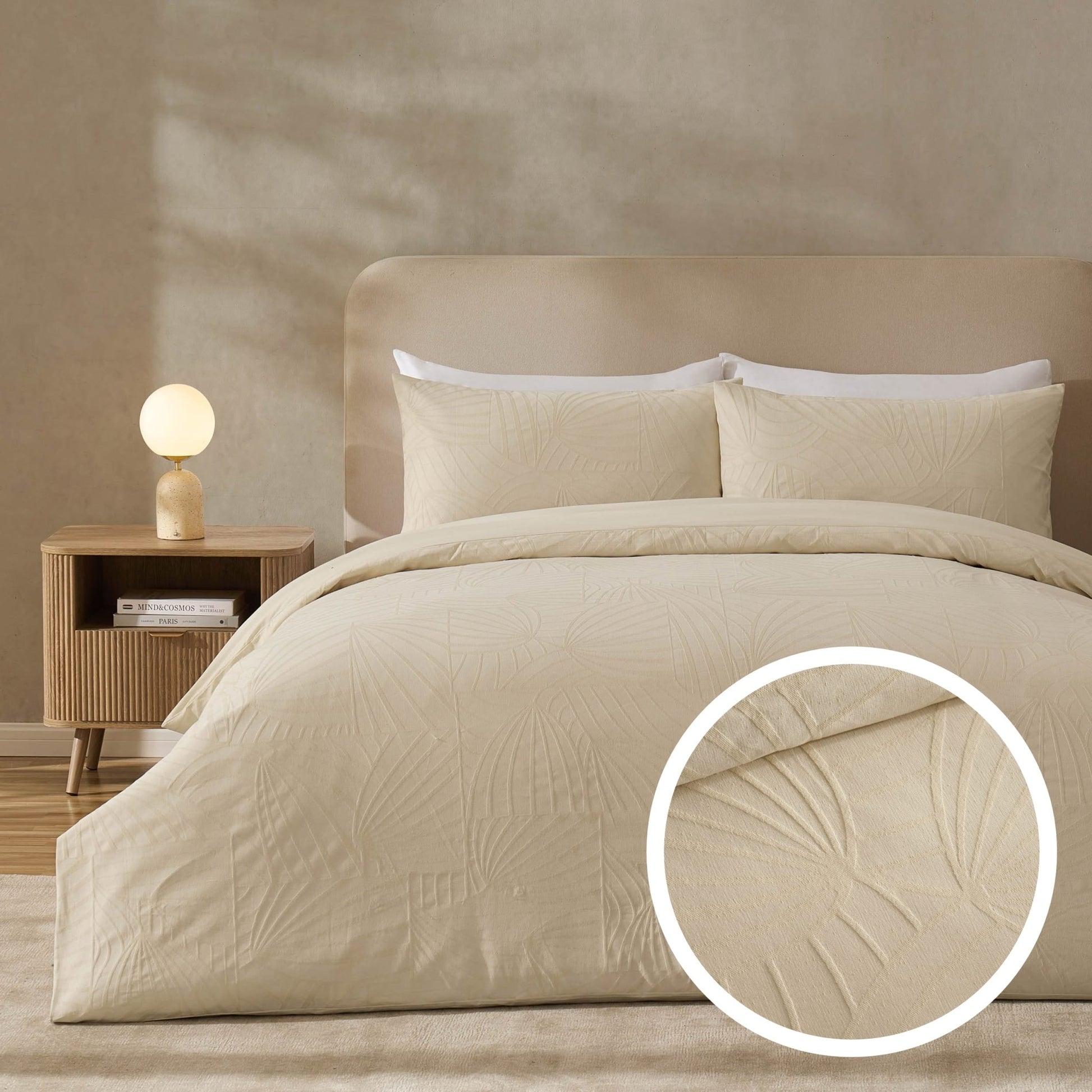 Alanna Linen Look Jacquard 100% Cotton Duvet Cover & Pillowcase Set - Natural - DUSK